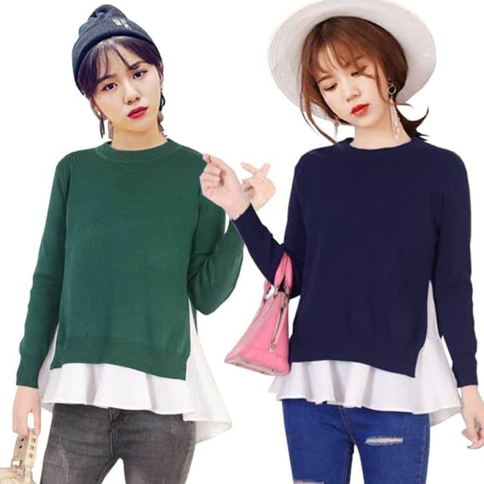  9000 Yura Knit n Blouse Set Baju  2in1 Baju  Atasan  Lengan 