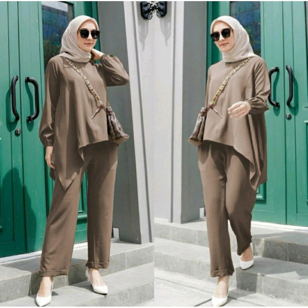 FWG - STELAN ANGGI / SET HIJAB OOTD / SETELAN MUSLIM WANITA / SET OOTD / SET WANITA GAMIS