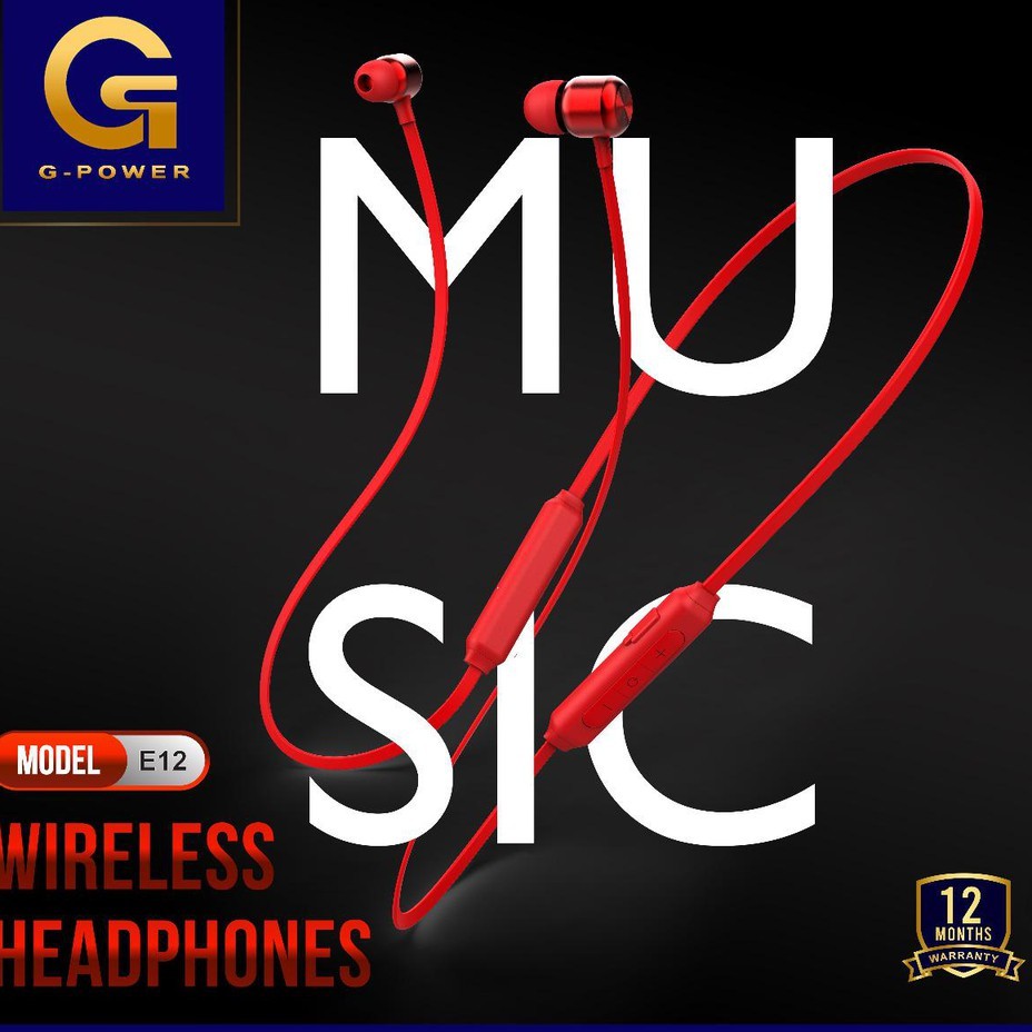 GPOWER E12 EARPHONE BLUETOOTH WIRELESS SPORT GARANSI 1 TAHUN