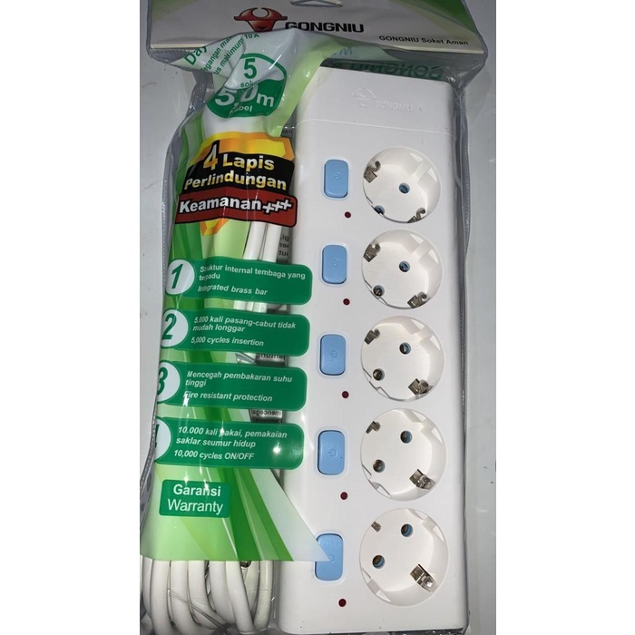 Stop Kontak Multi Switch 5 Lubang/gongniu/5tombol G3050 1.5m/3m/5m
