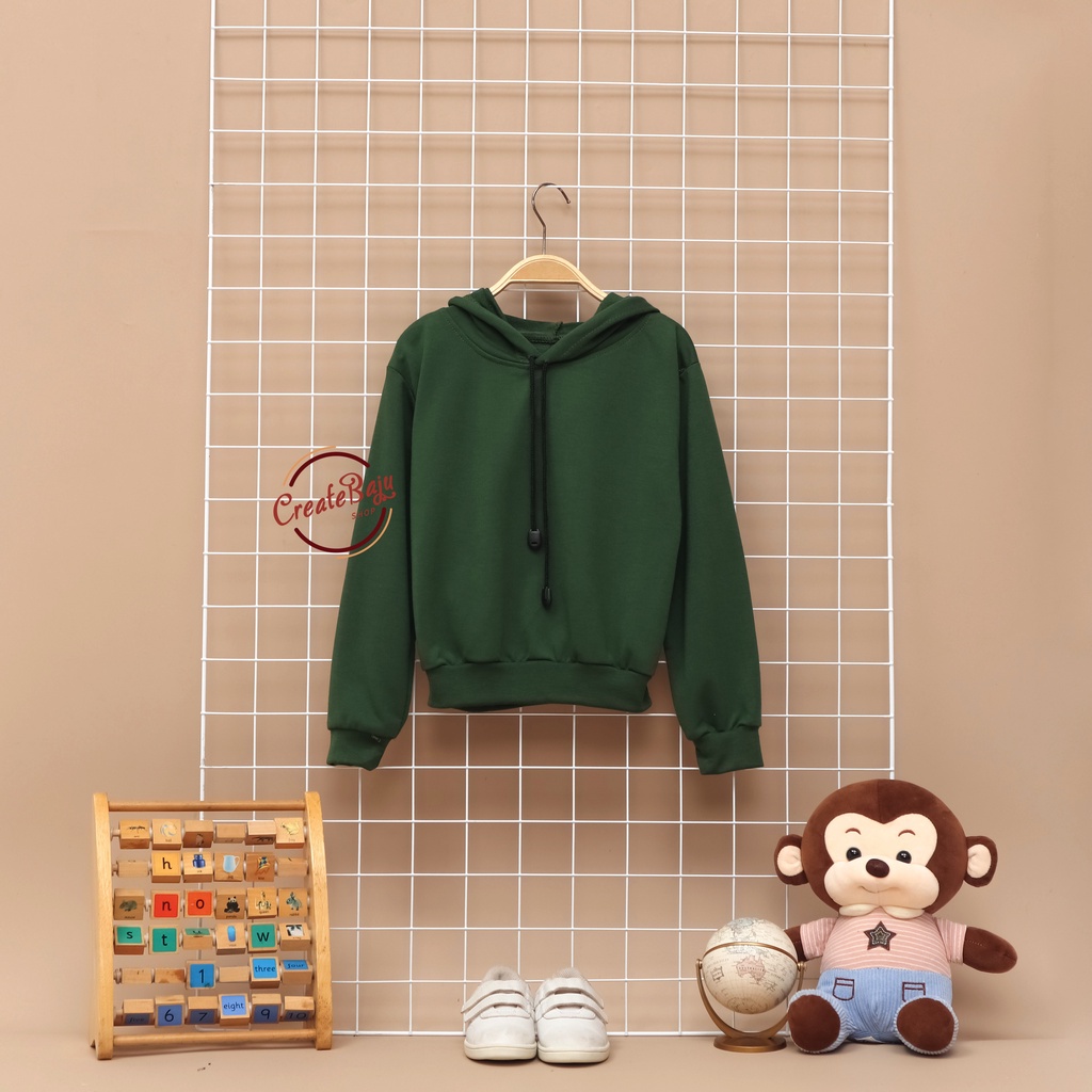 JAKET HOODIE ANAK UNISEX POLOS HIJAU ARMY BABYTERRY LENGAN PANJANG FASHION TERMURAH JAKET ANAK POLOS