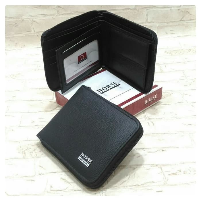 Dompet Pria Kulit Asli Resleting Full Merk Imperial Horse - Hitam