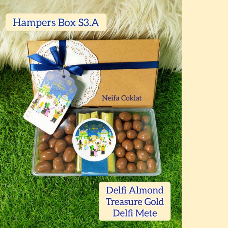HAMPERS LEBARAN /PARSEL LEBARAN parsel coklat COKELAT Delfi almond treasure gold Delfi mete (S3.A)