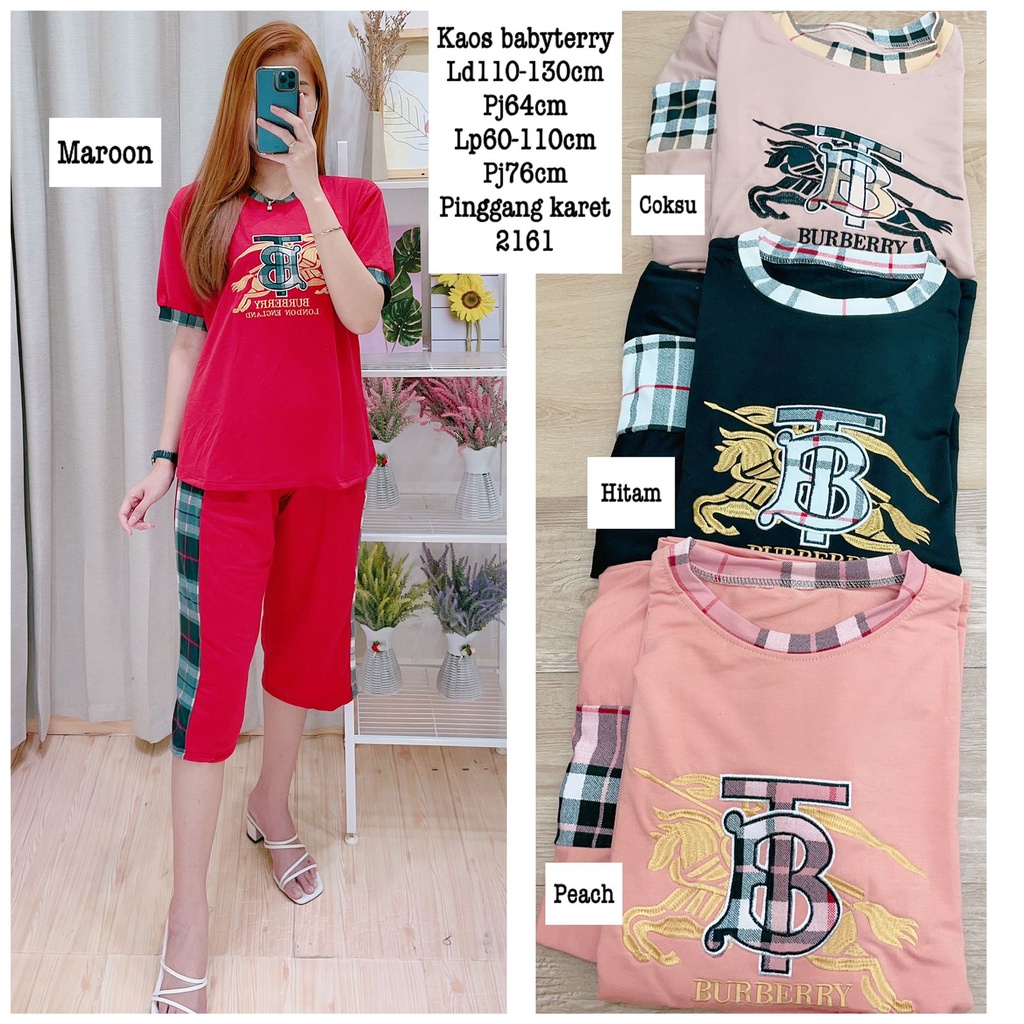 Stelan Burberry 2161 Jumbo Big Size Over Size Perempuan | One Set Cewek Murah Terbaru | Setelan Baju