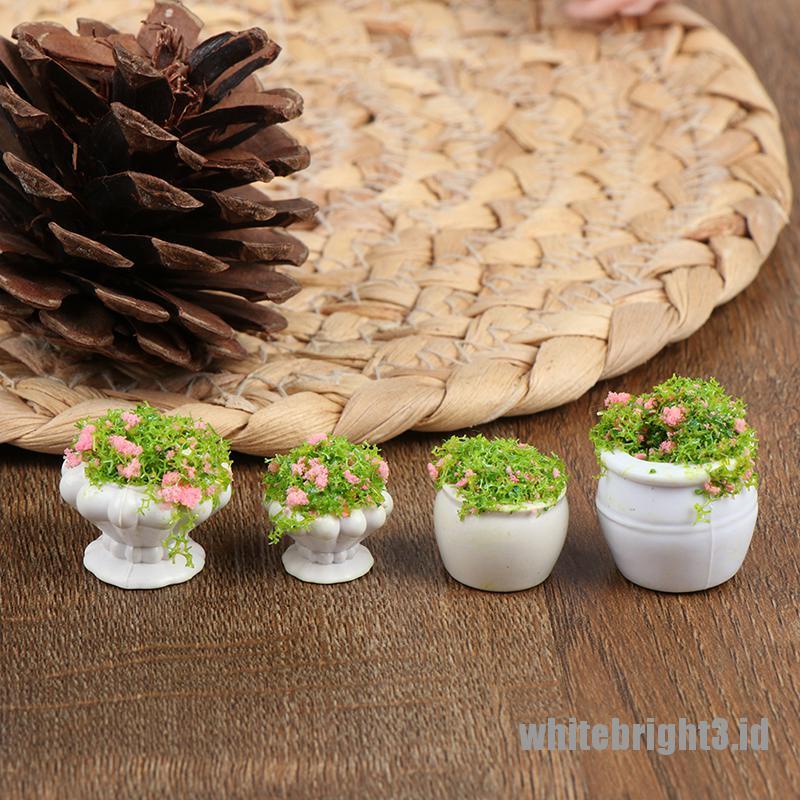 (white3) 2pcs Miniatur Tanaman Bunga Bonsai Skala 1: 12 Untuk Aksesoris Rumah Boneka