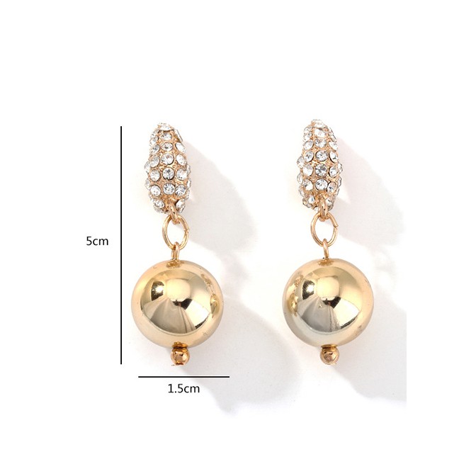 LRC Anting Tusuk Fashion Golden C-shaped Diamond Ball Earrings D91976