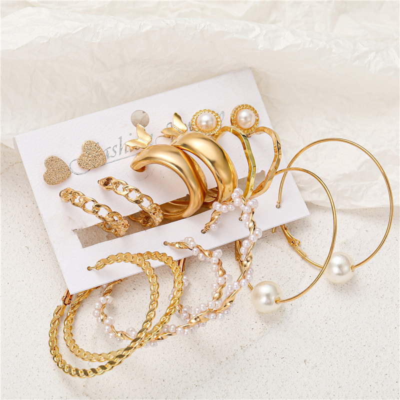 9pairs/set Pearl Butterfly Earrrings Set Gold Stud Earring Women Jewelry Accessories