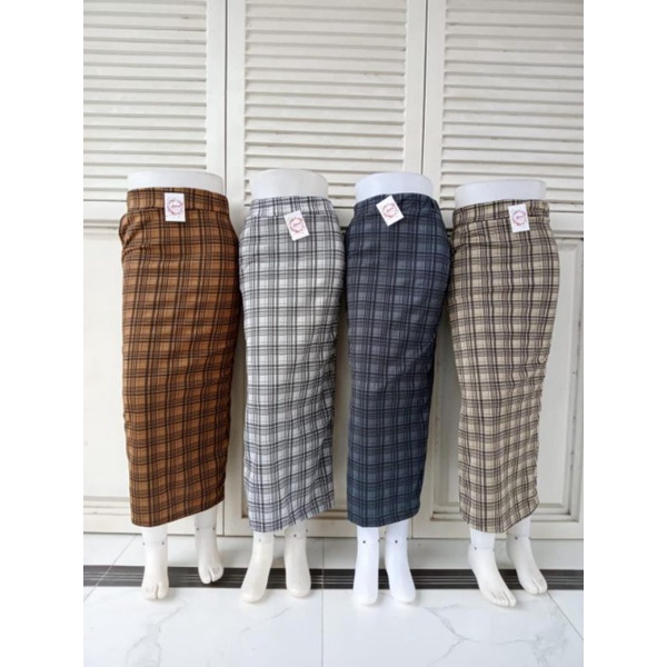 Rok Span motif kotak /Rok span wanita kekinian