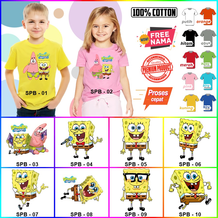 Baju Kaos ANAK DAN DEWASA SPONGEBOB COUPLE (FREE NAMA)