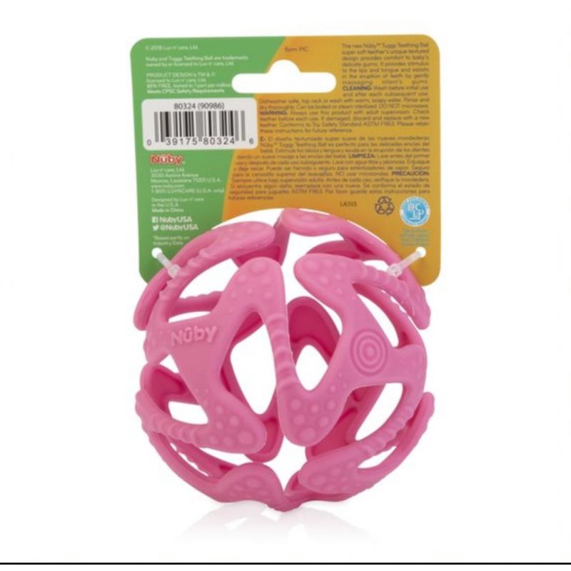 Nuby Baby Teether Tuggy Ball Mainan Sensori Silikon/Gigitan Bayi