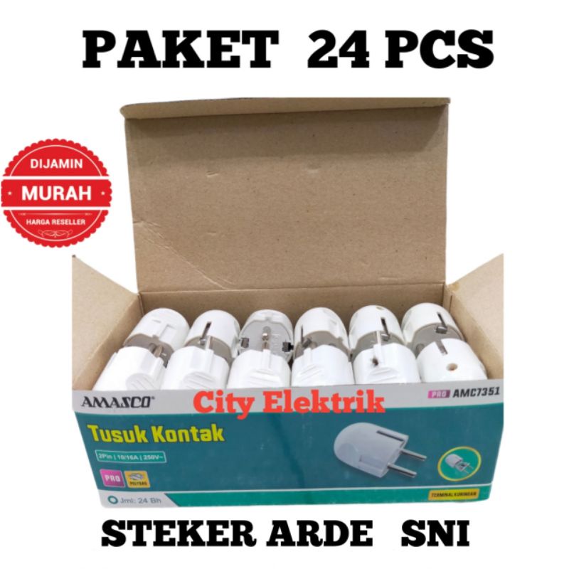 Steker Arde Murah AMASCO  SNI / Steker Bulat /Colokan Bulat / Tusuk Kontak  ( 1 Pak 24 pcs )