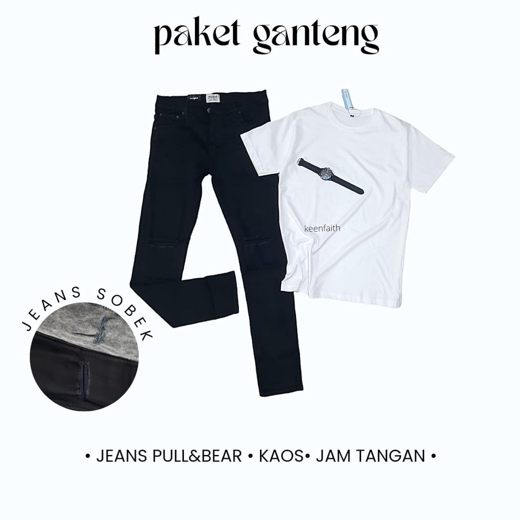 SEPAKET CELANA PULL N BEAR SOBEK SEPAKET CELANA JEANS KAOS DAN JAM TANGAN CELANA JEANS PRIA