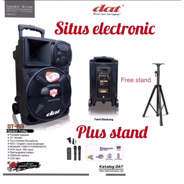 Speaker portable dat dt153 original 15 inch bluetooth usb plus stand speaker