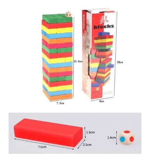 Mainan Asah Otak Jenga Kayu Jumbo Dadu Susun Balok Warna Blocks