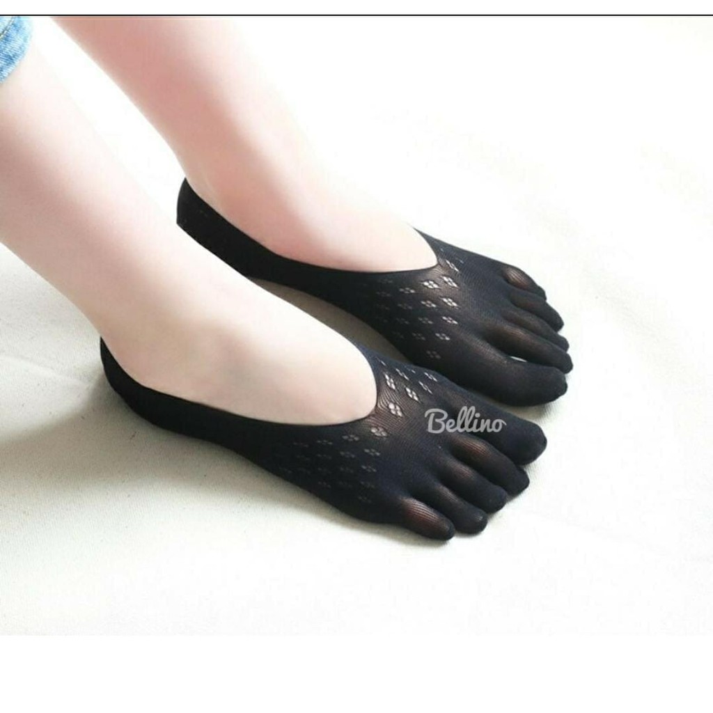 Kaos Kaki Cewek Invisible Socks Tapak Bentuk Sepatu Tipis Pori Bunga Strech 5 Jari Full Hidden Socks-6