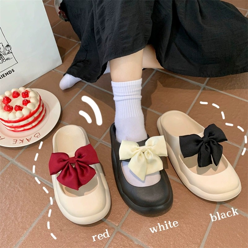 PINKMALL- SANDAL WANITA  SIMPLE KARET NYAMAN IMPORT CLOGS IMPORT ANTI LICIN   dasi kupu-kupu Lucu Keren Terbaru Eva