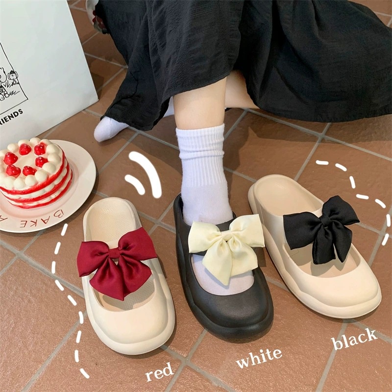 PINKMALL- SANDAL WANITA  SIMPLE KARET NYAMAN IMPORT CLOGS IMPORT ANTI LICIN   dasi kupu-kupu Lucu Keren Terbaru Eva