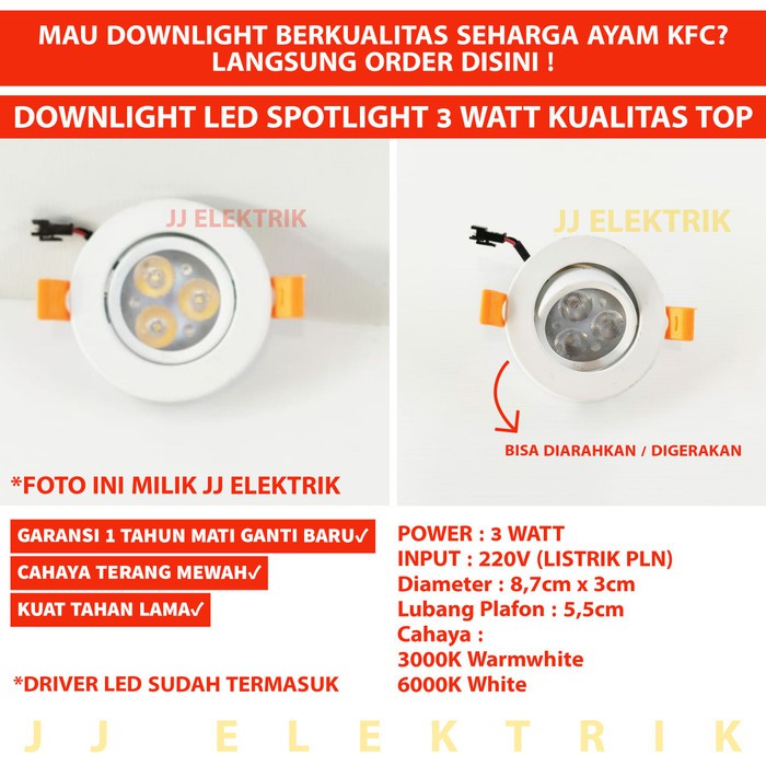 Lampu Downlight LED 3W 3Watt 3 W 3 Mata TOP Berkualitas Bergaransi