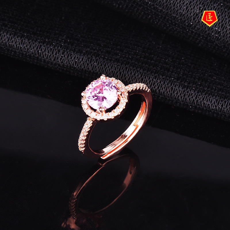 [Ready Stock]Fashion Luxury 18K Rose Gold Pink Crystal Ring