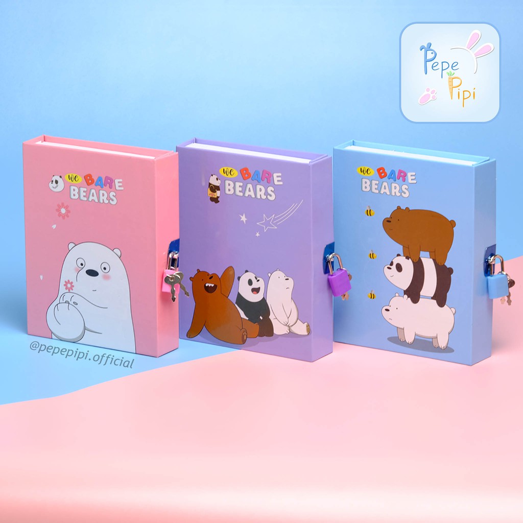 Buku Diary WBB We Bare Bear Note Book Dengan Kunci Gembok Tebal