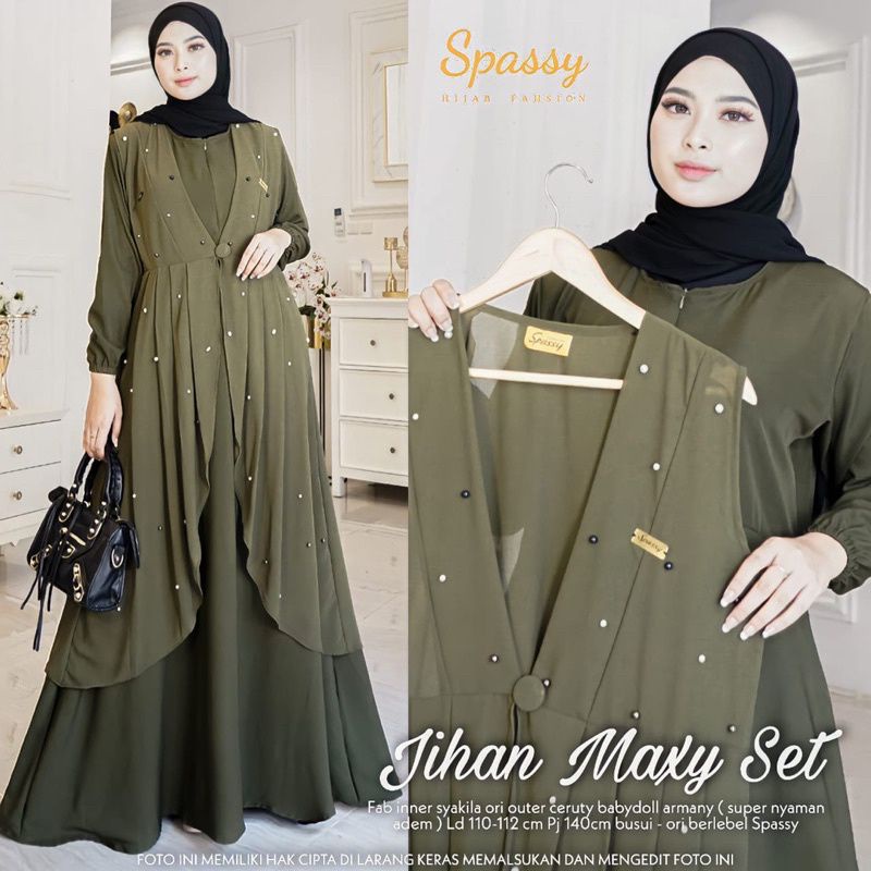 Cod JIHAN MAXY SET/dress muslim/gamis maxy/gamis ceruty/gamis premium/gamis busui ld 110/gamis korea