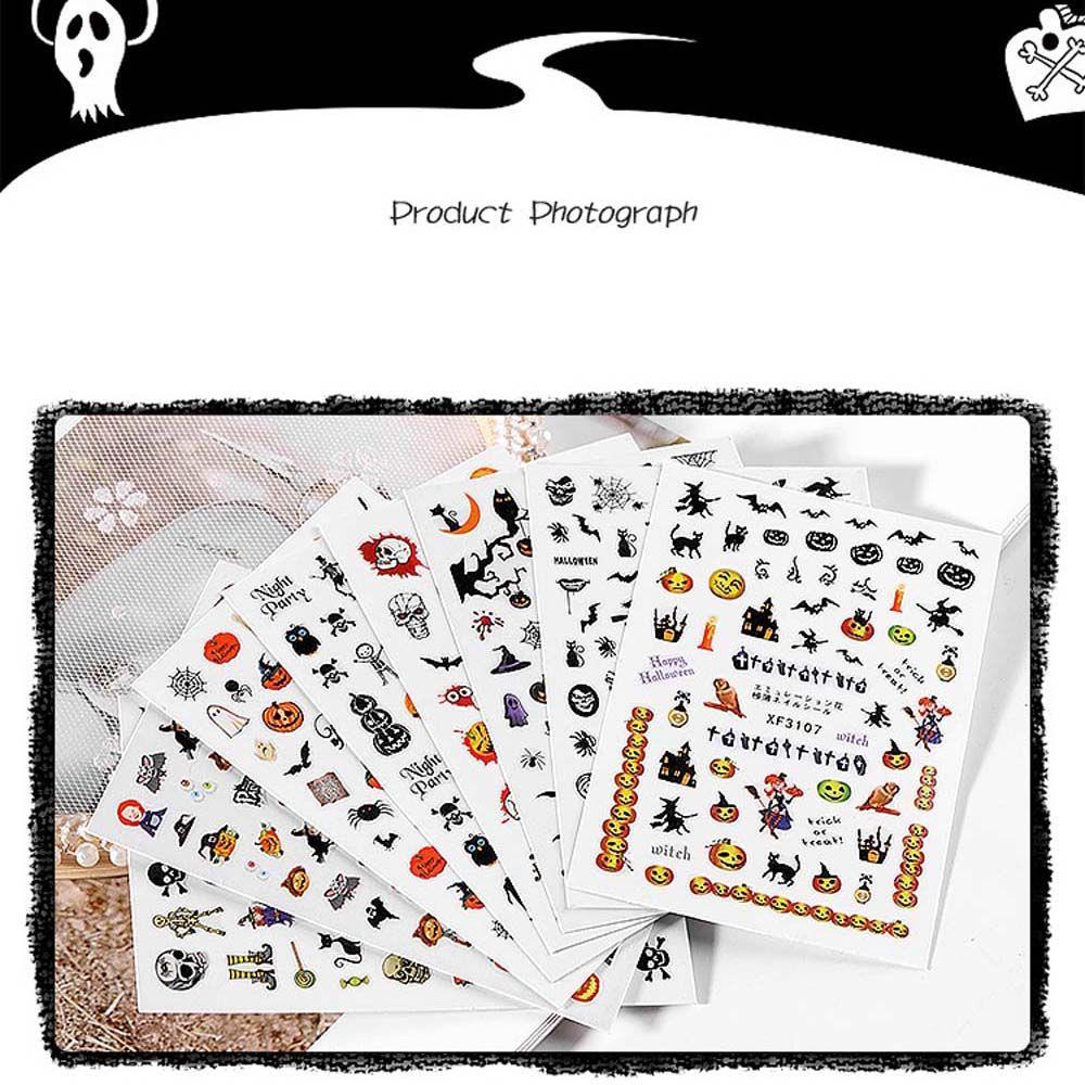 AUGUSTINA Agustina Dekorasi Nail Art Spider 1lembar Manicure Aksesoris Halloween Series Skeleton DIY Nail Decals