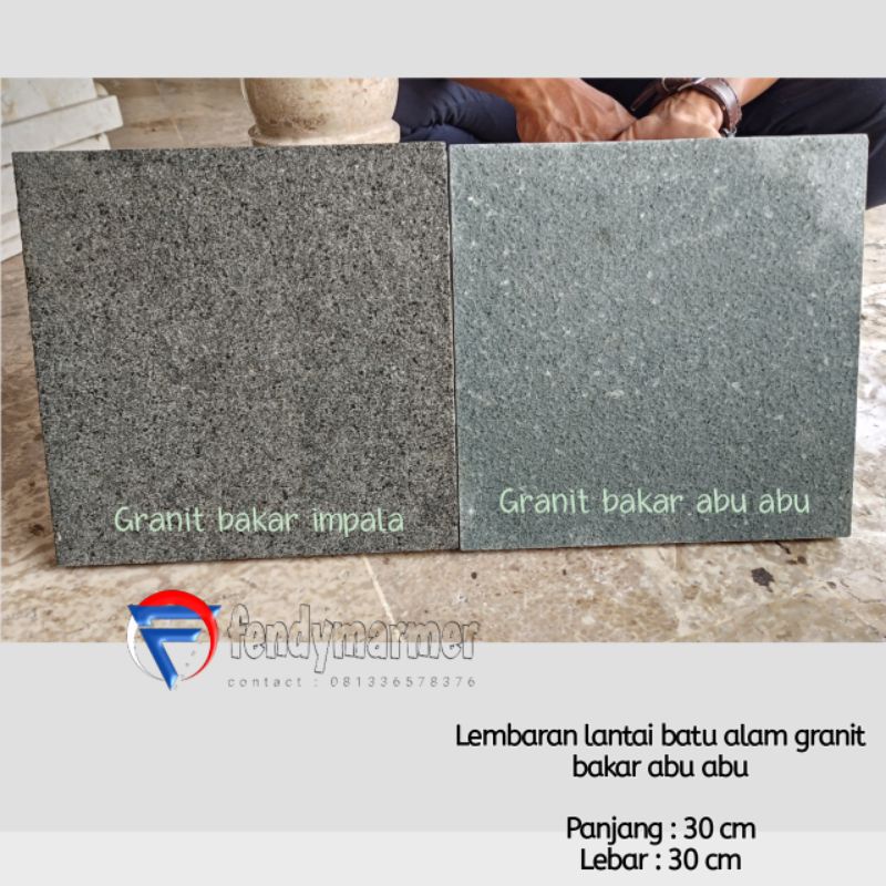 Lembaran lantai batu alam andesit/granit bakar abu abu 30x30 harga per m²