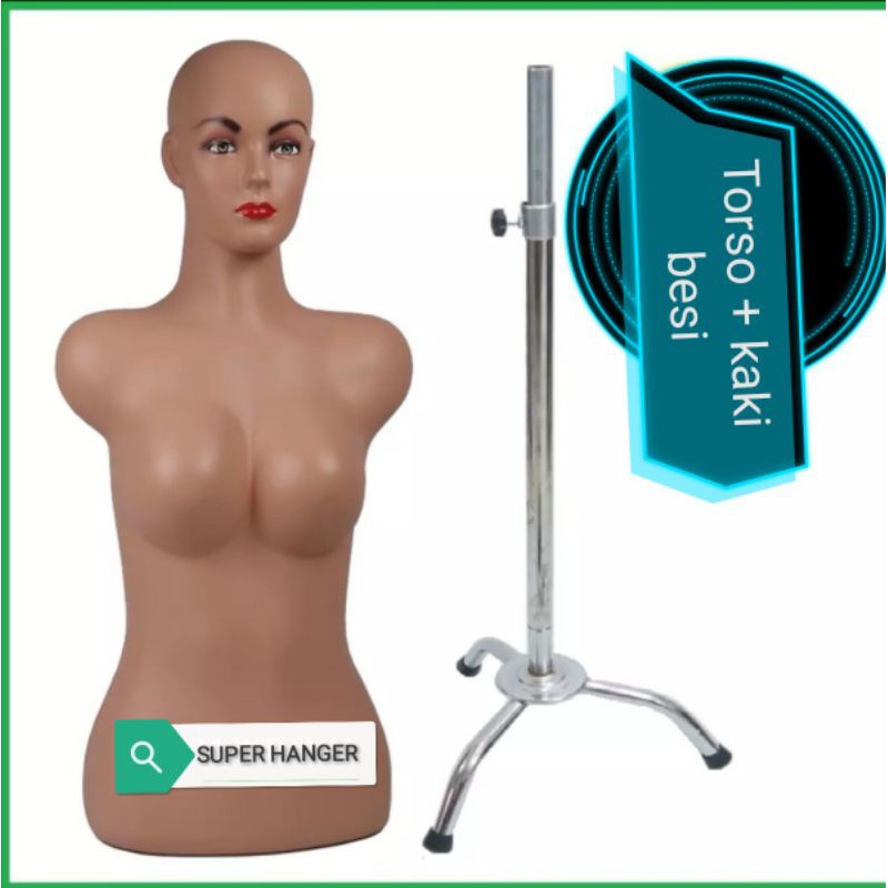 Manekin Torso Dewasa / Manekin Torso Wanita Dewasa + Tiang Kaki (Kayu & Besi)