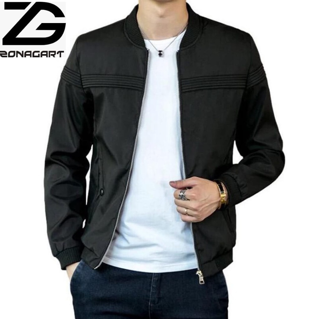 JAKET PRIA BOMBER CASUAL POLYESTER MOTIF GARIS