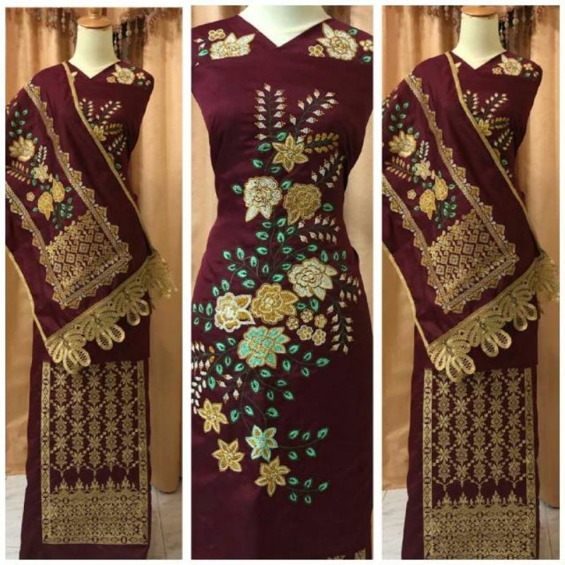 Set Baju Kurung Bordir Suji + Selendang