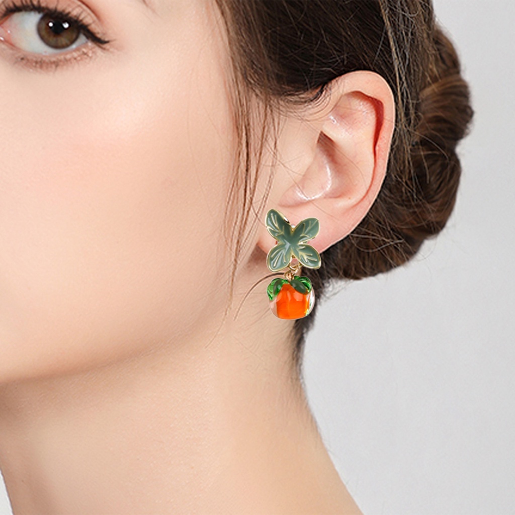 Hu Hu Hu Hu Hu Alat Bantu Pasang Kacamata♡ 1 Pasang Anting Tusuk Gantung Desain Buah Kesimmon Bahan Kaca Untuk Wanita