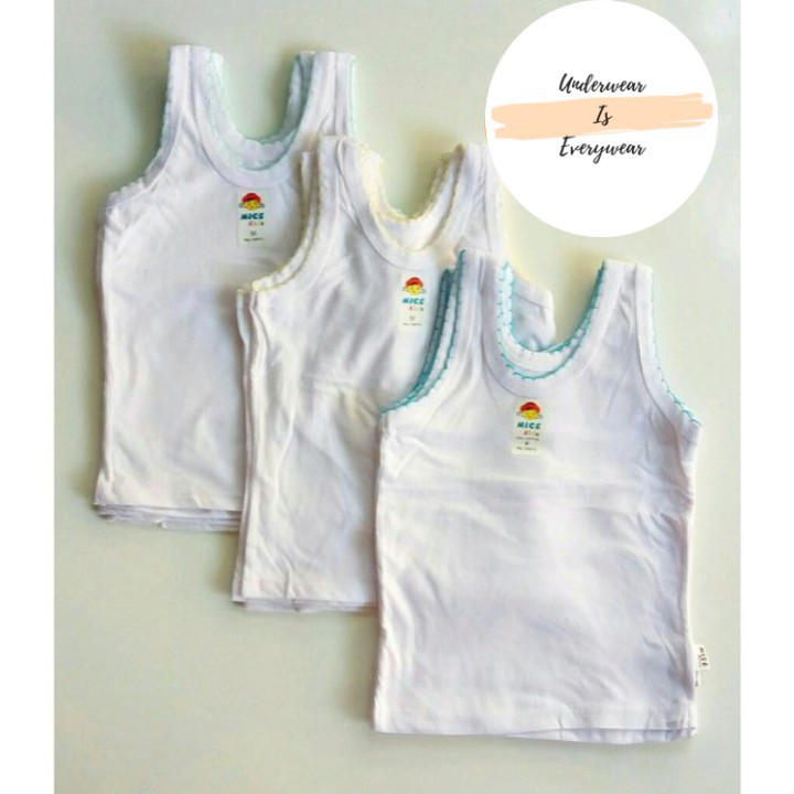 3 Pcs Kaos Dalam Nice Kids - Pakaian Dalam Singlet Anak Laki laki / Perempuan - Putih