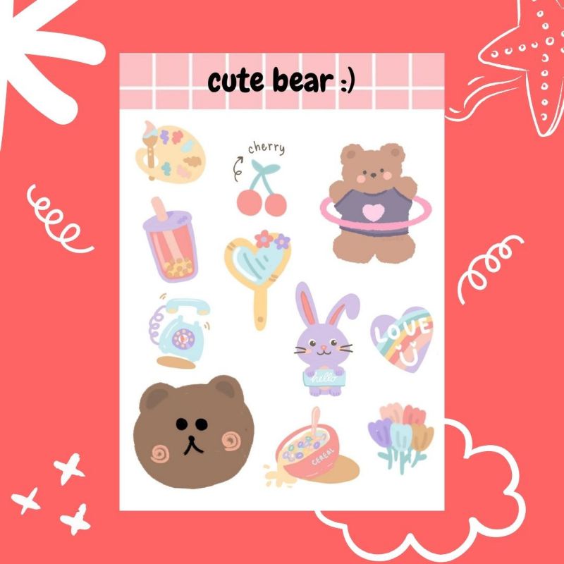 

Sticker Sheet Cute Bear (kiss cut)