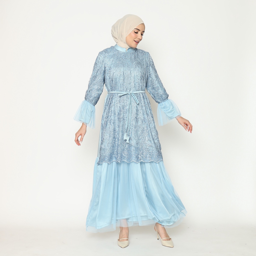 Manama Blue Aisyah Dress Brukat Gamis