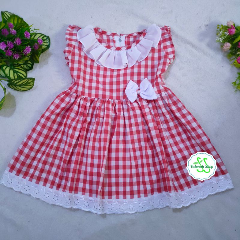 Dress Anak 1 2 gaun kotak anak cewek perempuan ( dress likenia kotak )