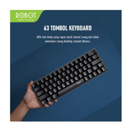 Keyboard gaming mechanical robot wired usb type-c 63 keys 60% tkl rainbow backlight kb20 kb-20