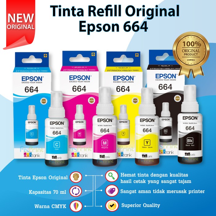 Tinta Epson Original 664 t6643 Magenta- Tinta Refill Epson L210 L110 FPTS2036
