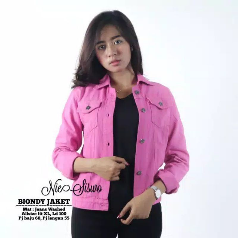JAKET BIONDY CROP JEANS DENIM JAKET WANITA TERBARU MURAH JAKET CEWEK JINS BIONDY-Pink