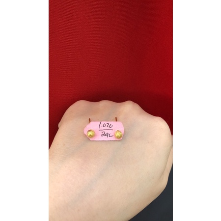 Anting tusuk/ giwang bola pasir emas asli 24 karat