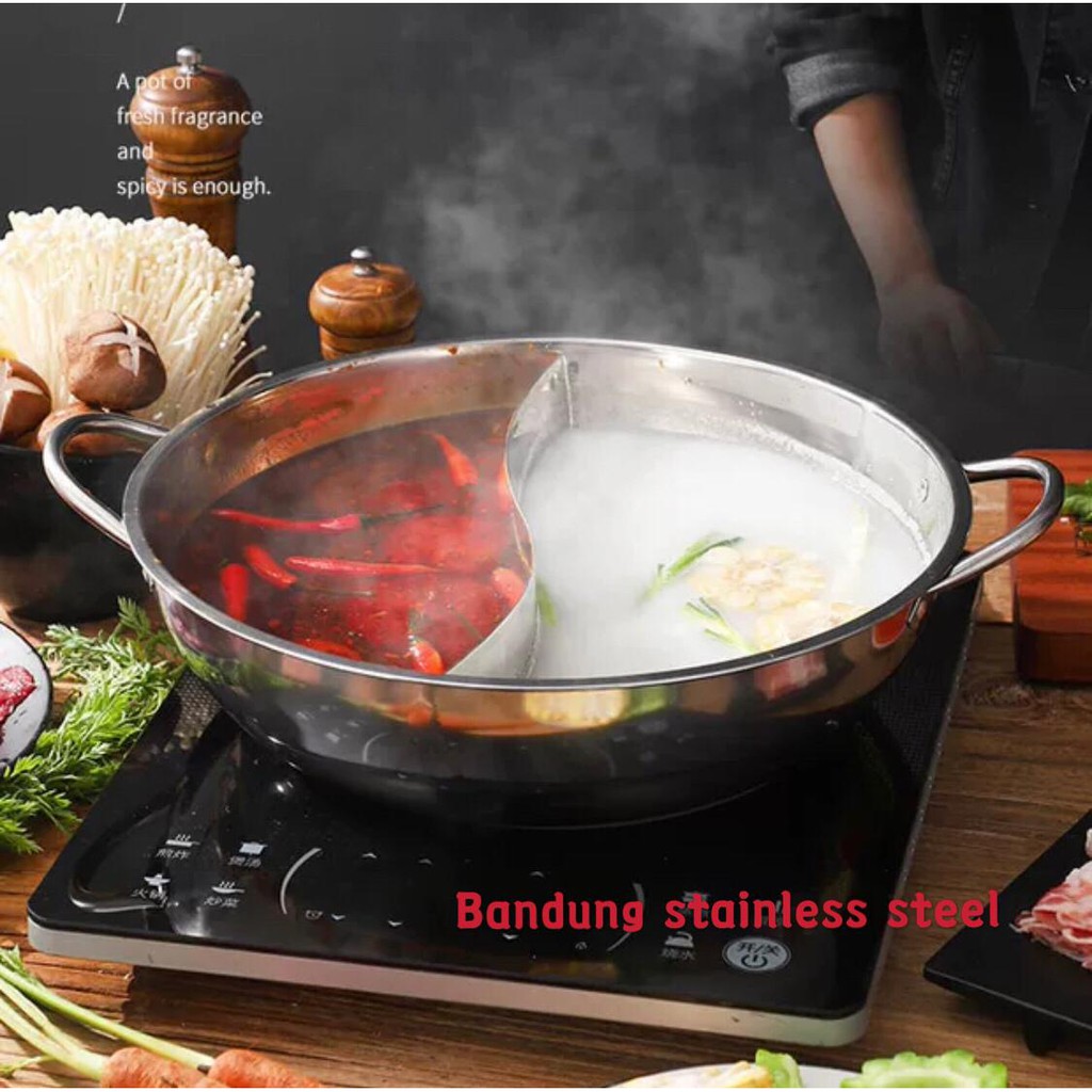 TANPA TUTUP Panci shabu sekat 2 sukiyaki steamboat hot pot stainless 27CM 29CM 31CM