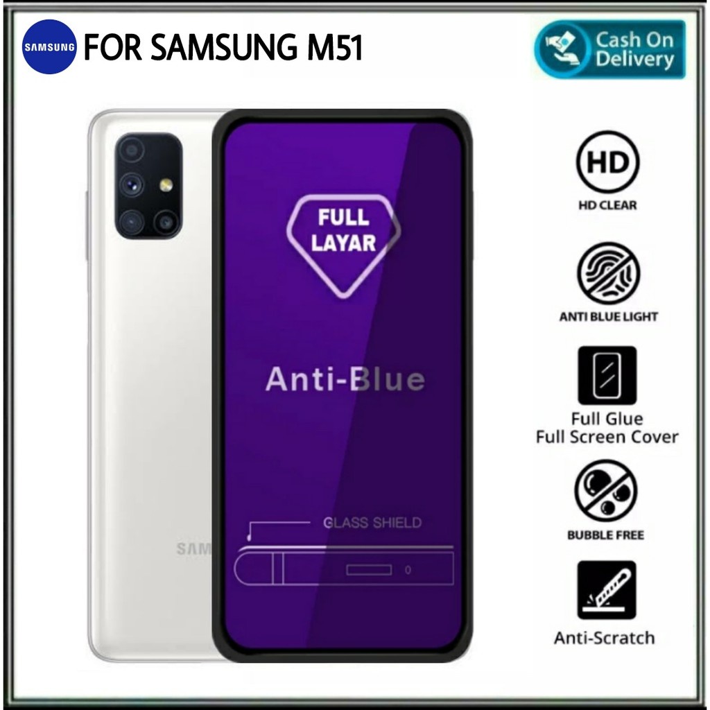 Tempered Glass Samsung M51 M52 M62 6.7 inchi Full Layar Anti Blue 10d Anti Gores