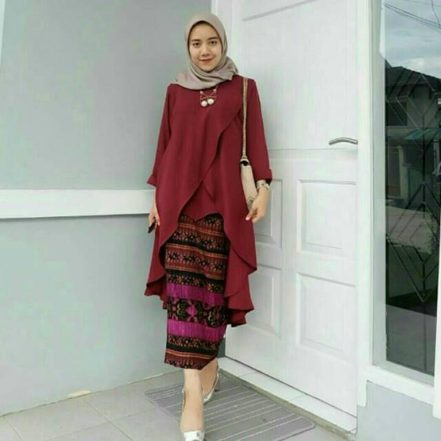 TUNIK HANUM  BAHAN FULL BALOTELY, ALLSIZE FIT XL LD102 PJD70 PJB98. TUNIK ONLY