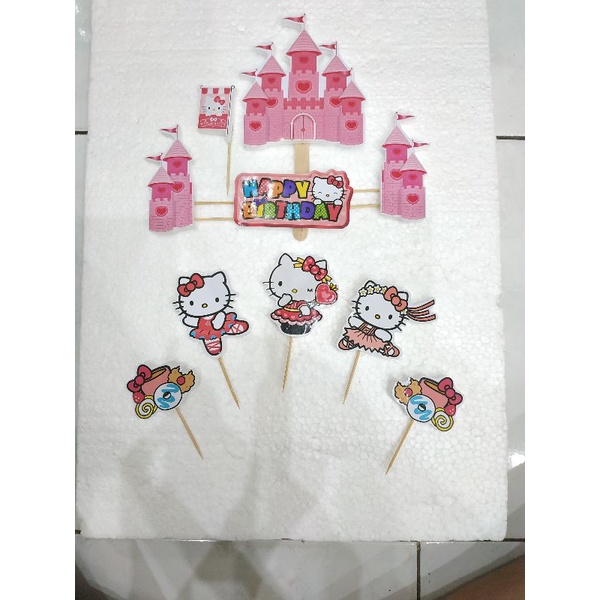 cake toper hello kity / tusuk cupcake Hello kity READY STOK KOKOH dilapisi STYROFOAM