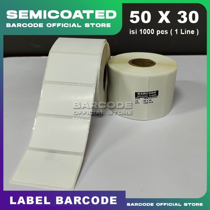 

LABEL PRINTER BARCODE 50X30 MM SEMI COATED 50 X 30 MM GAP PERFORASI