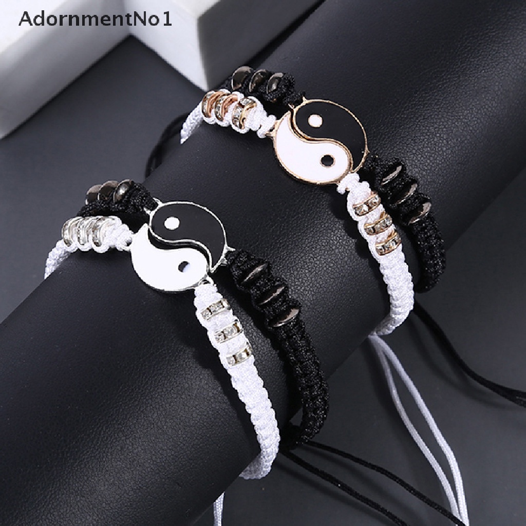 (AdornmentNo1) Gelang Tali Kulit Kepang Dengan Charm Tai Chi Bahan Alloy Untuk Pasangan / Pria / Wanita