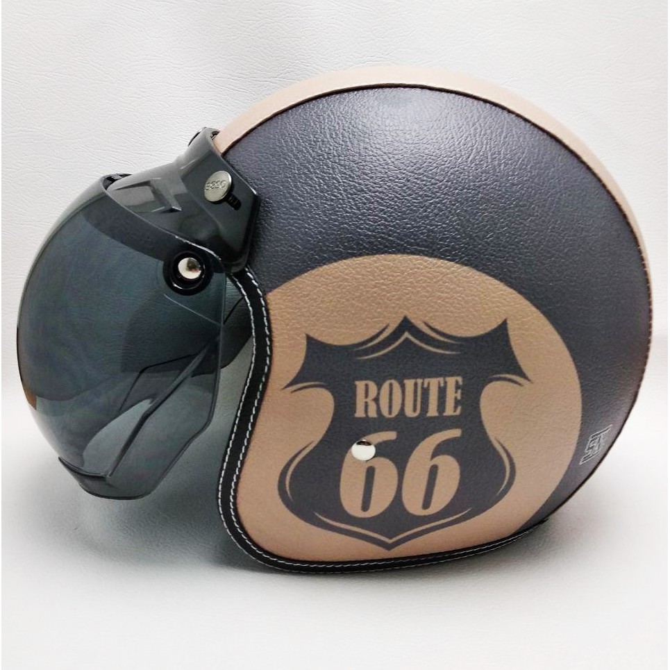 Helm Bogo Kulit Dewasa Route 66 Brown Free Tambah Nama