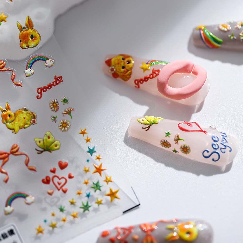 Needway Kartun Stiker Kuku Wanita Relief Anjing Manikur Aksesoris Bunga Nail Art Dekorasi