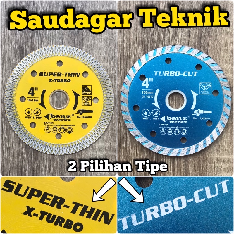 Diamond Wheel Blade 4&quot; X Turbo Wet &amp; Dry Mata Gerinda 4 Inch X Turbo Basah &amp; Kering