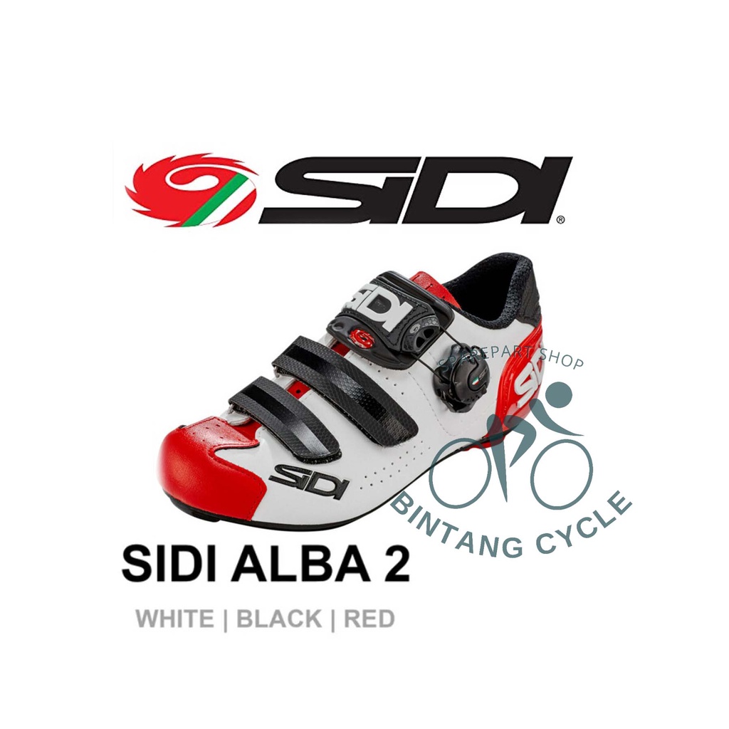 Sepatu Sepeda Sidi ALBA 2 WHITE BLACK RED - Sepatu Cleat Road Bike