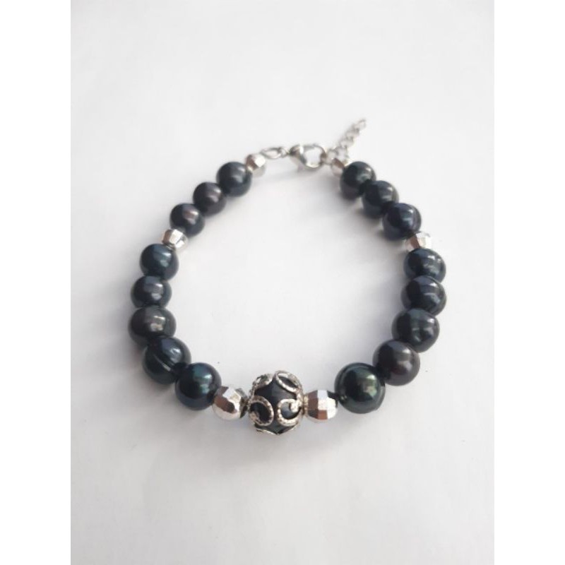 Gelang mutiara air tawar lombok asli rangka silver